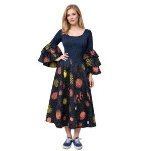 Karan, Whimsical Solar System Dress Stretchy Smocked Fit accommodate many sizes